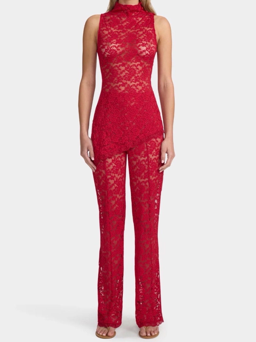 EUC Free People Ownley Red Lace Tank and Pant Set